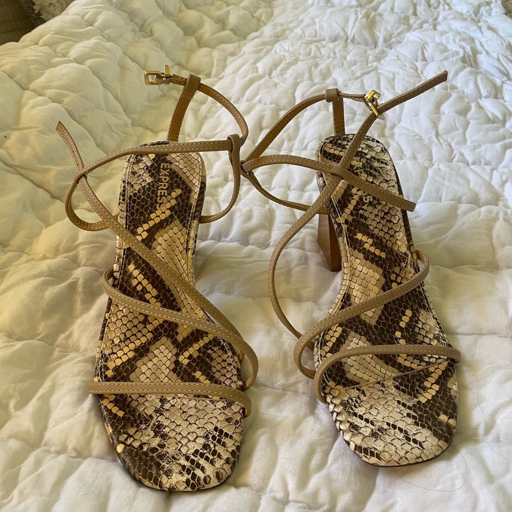 Tan heeled sandals by Express
